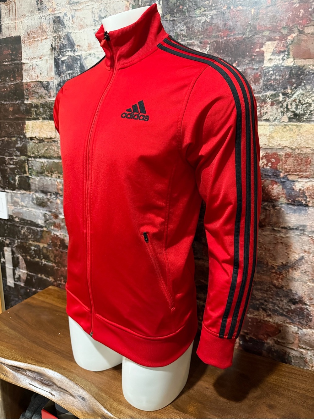 Adidas Red Track Jacket with Black Stripes